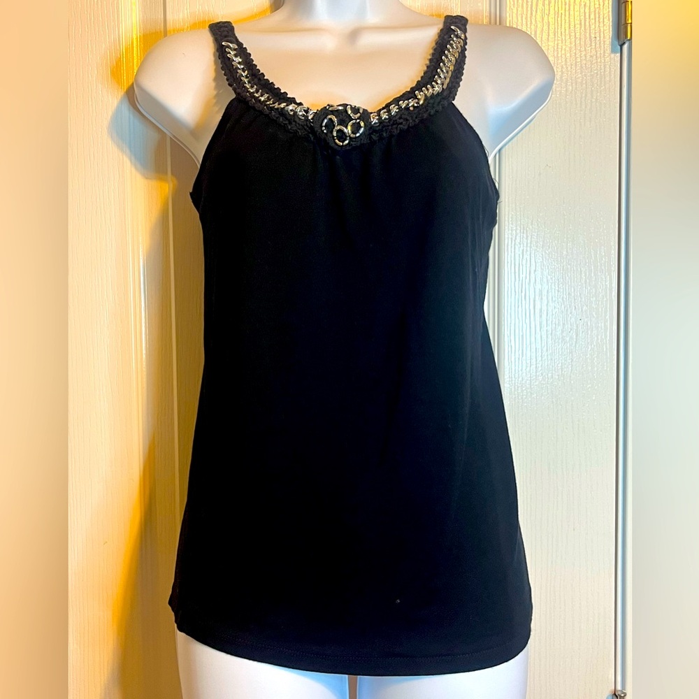 BCBGmaxazria Black Tank Top with Chain Detail – Size Small